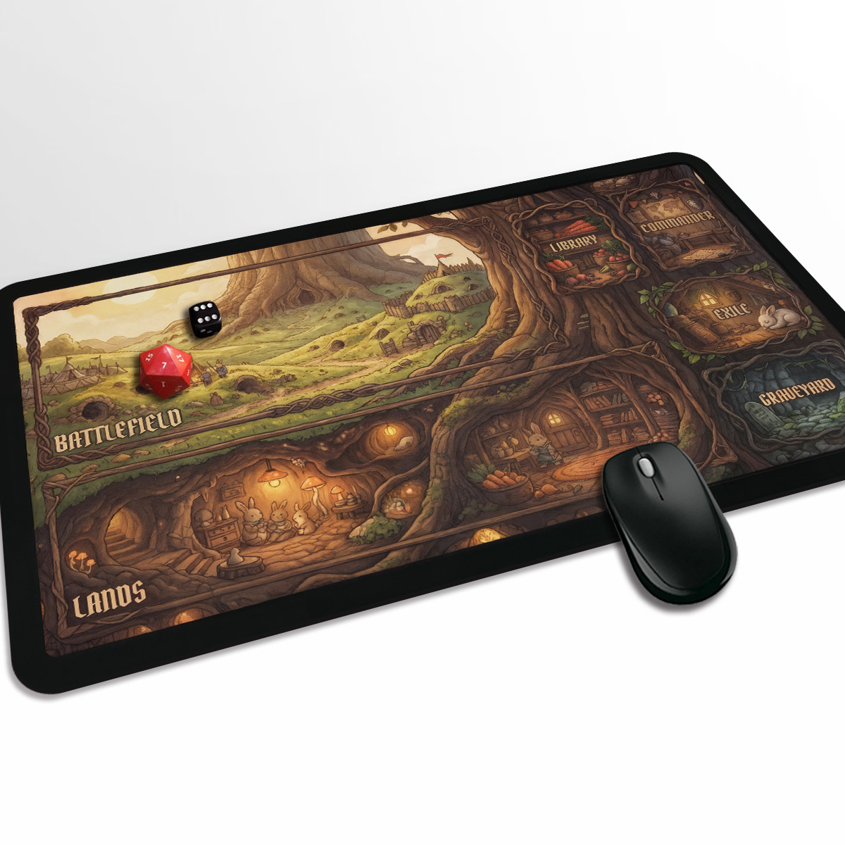 Fantasy Forest Rabbit Treehouse Playmat, Gaming Mat